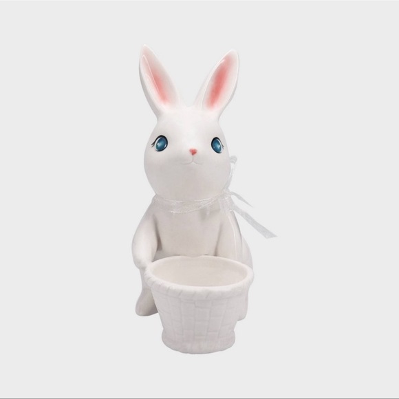 HTF Ceramic Easter Bunny Decorative Figurine with Basket - Picture 2 of 2